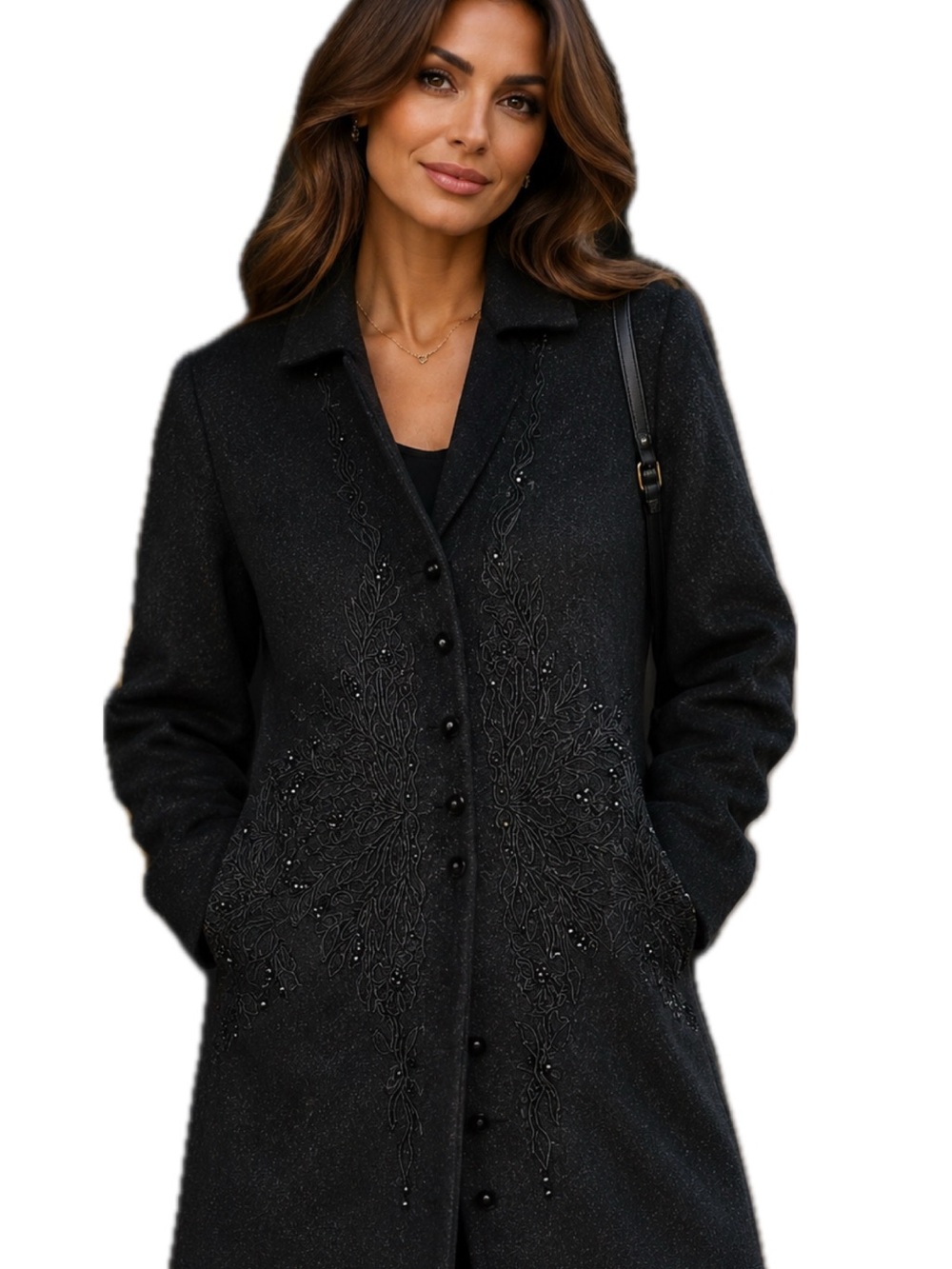 Escada Knit Cardigan Coat Black Beaded Size 46 (M/L) New No Tags